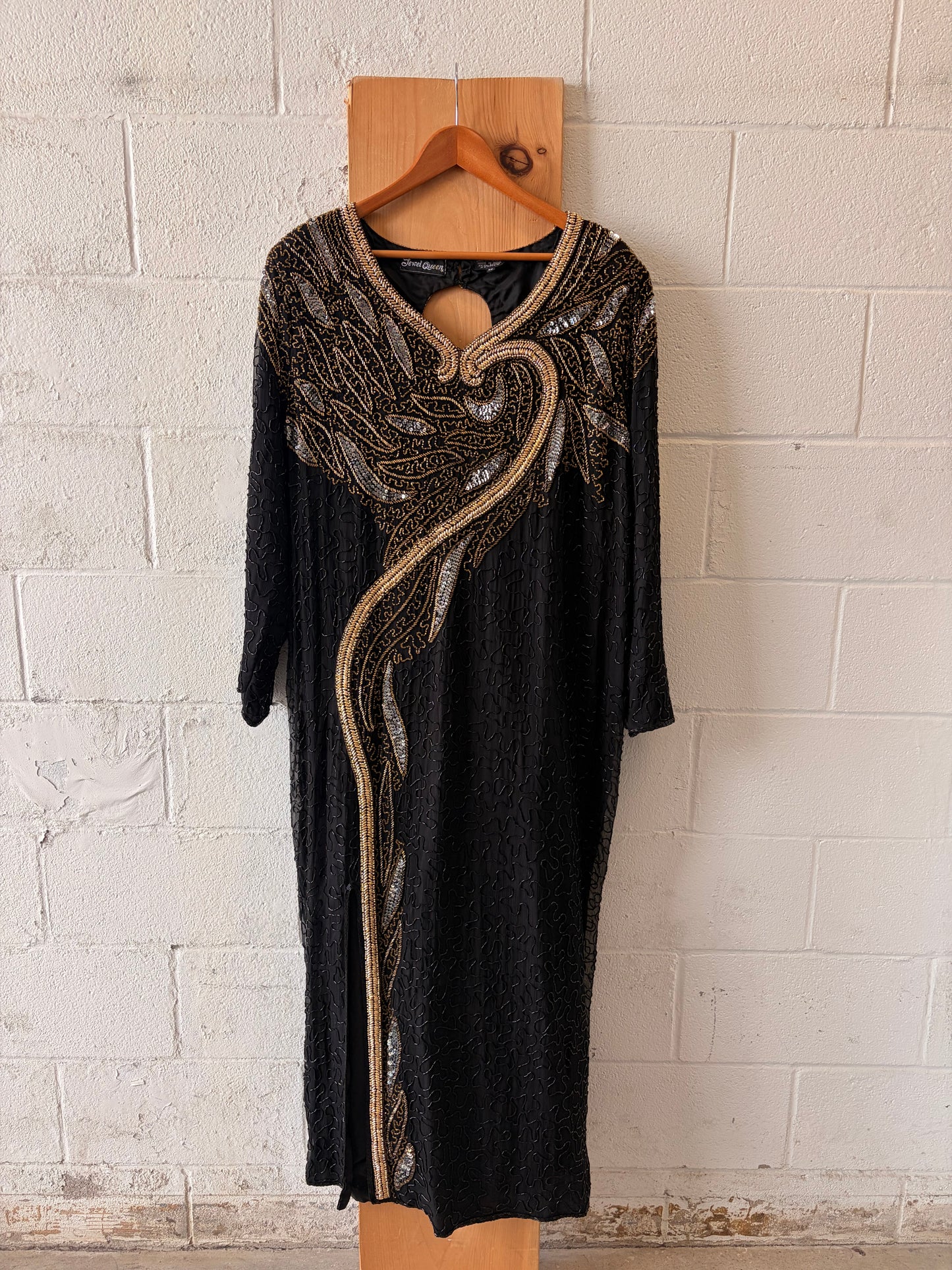 Vtg Jewel Queen Silk Beaded Gown : B6