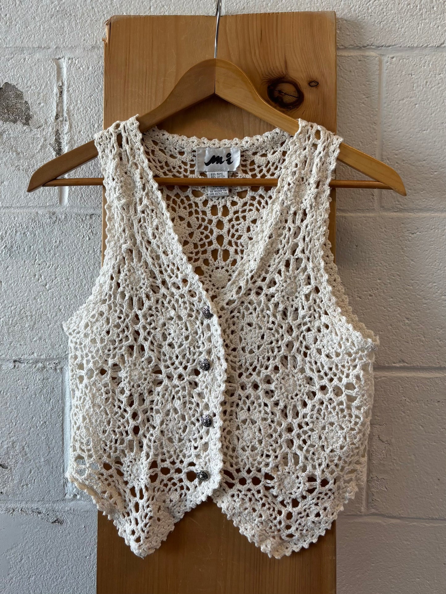 Vtg White Crochet Vest : M