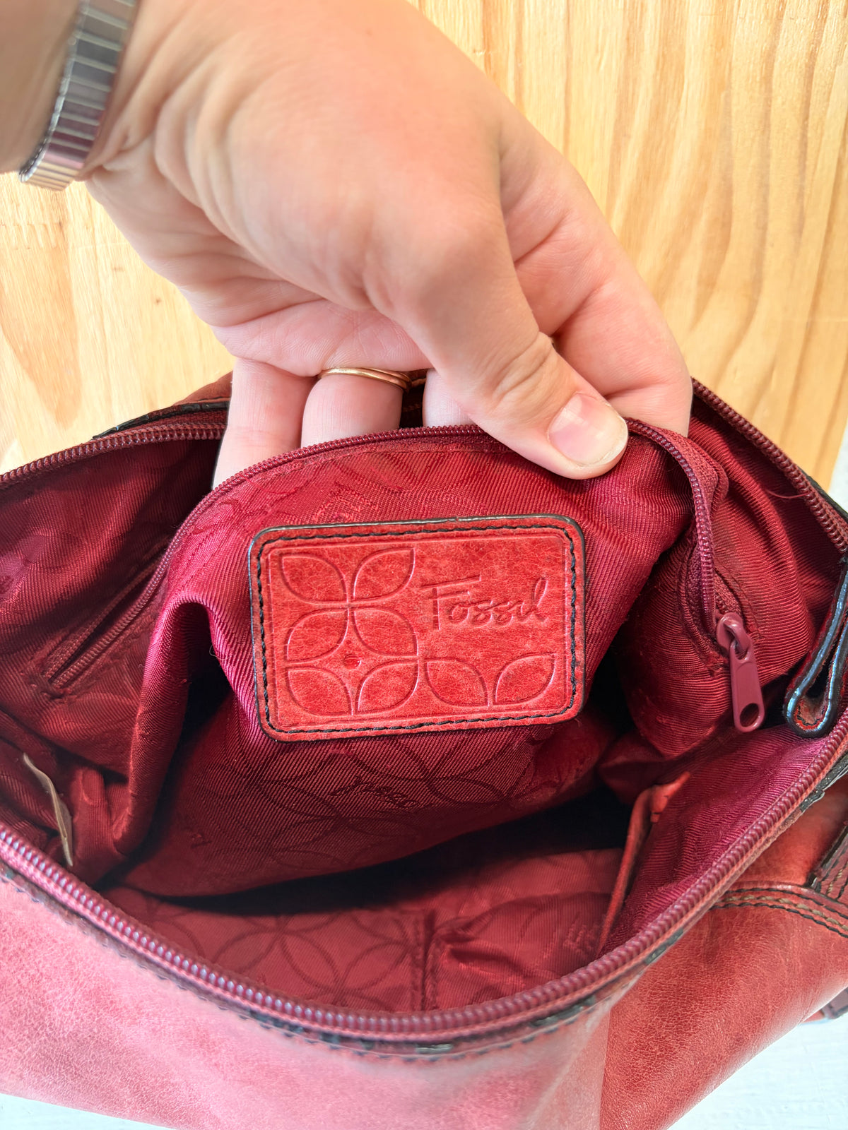 Red Fossil Shoulder Purse