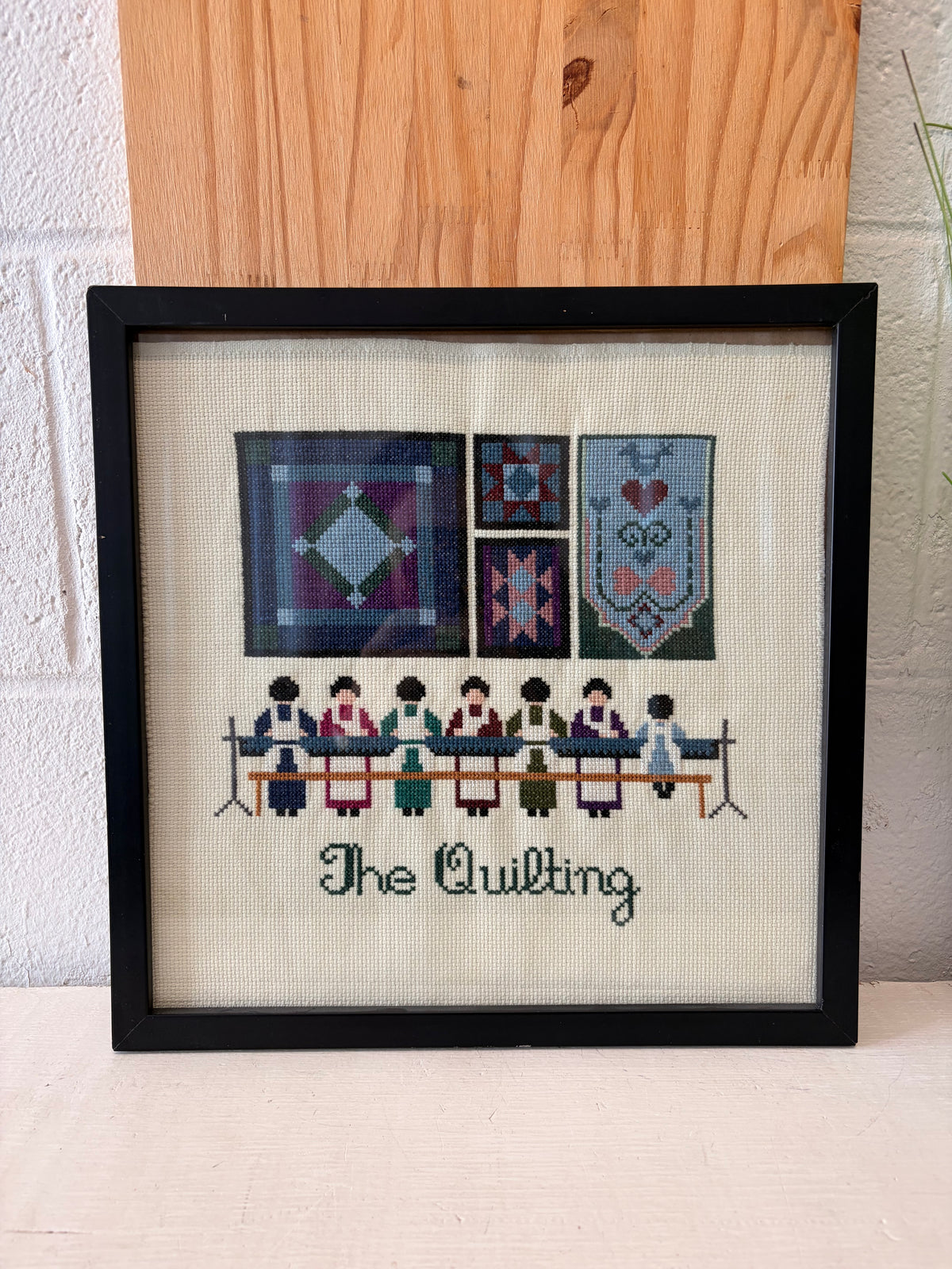 Vtg Framed “The Quilting” Cross Stitch (Local Pick Up Only)