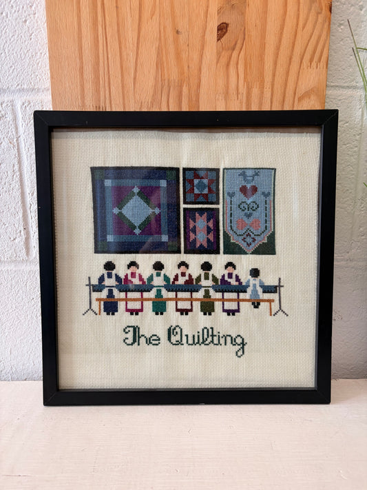 Vtg Framed “The Quilting” Cross Stitch (Local Pick Up Only)