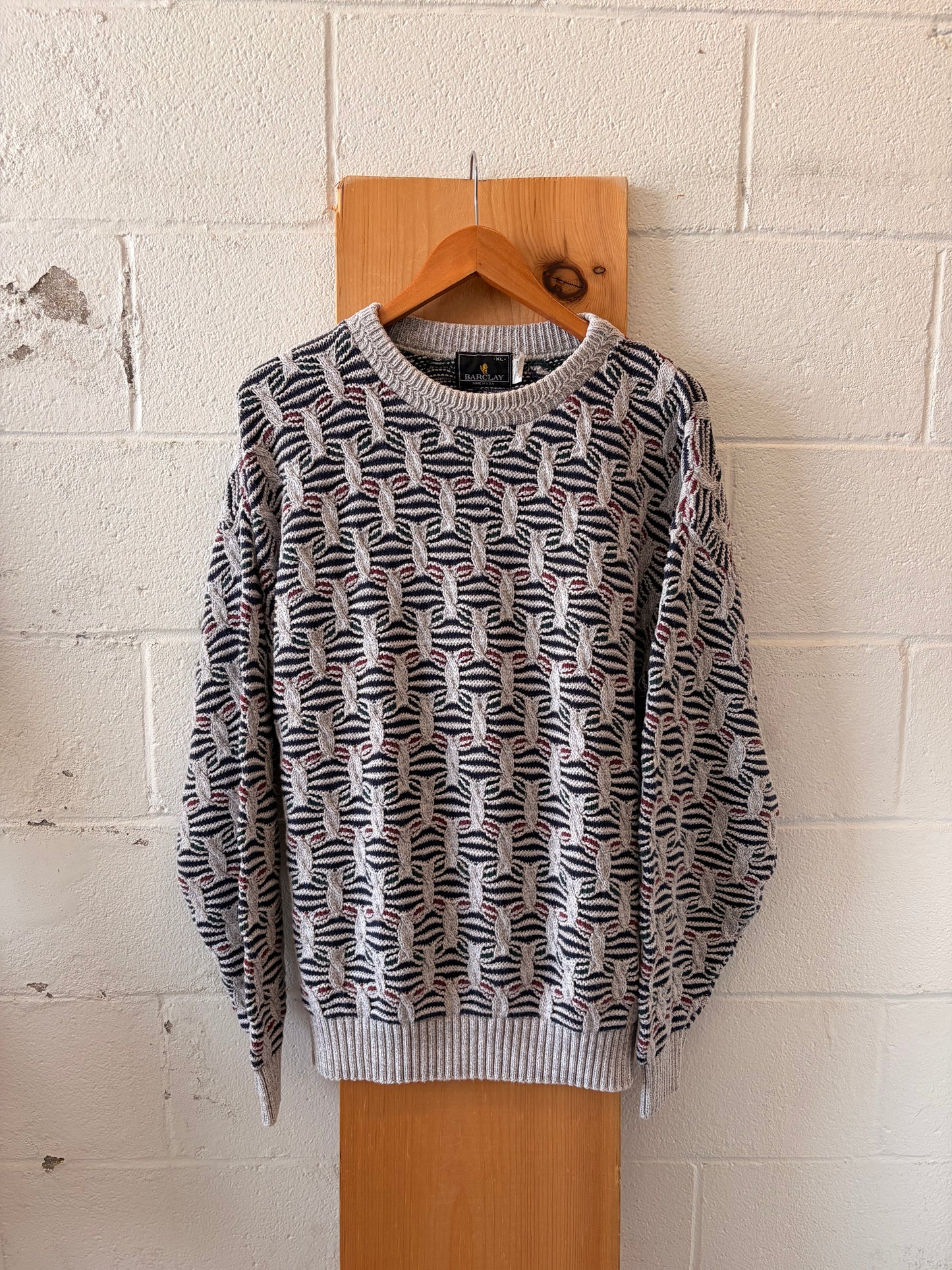 Vtg Pattered Knit Barclay Sweater : XL