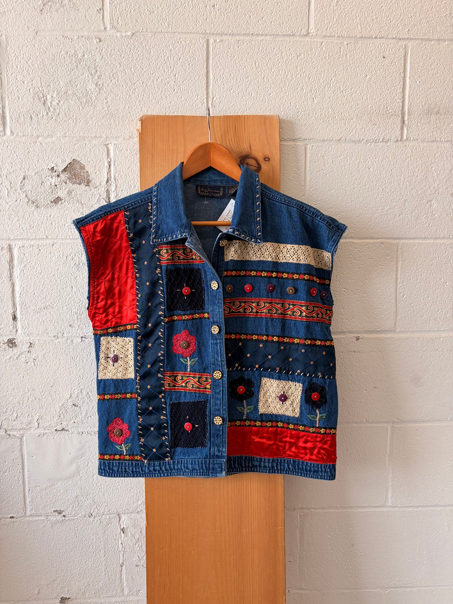 Patchwork Cut Off Denim Vest : S