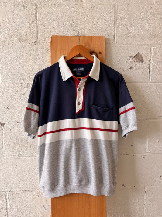 90’s Red & Navy Color Block Polo : L