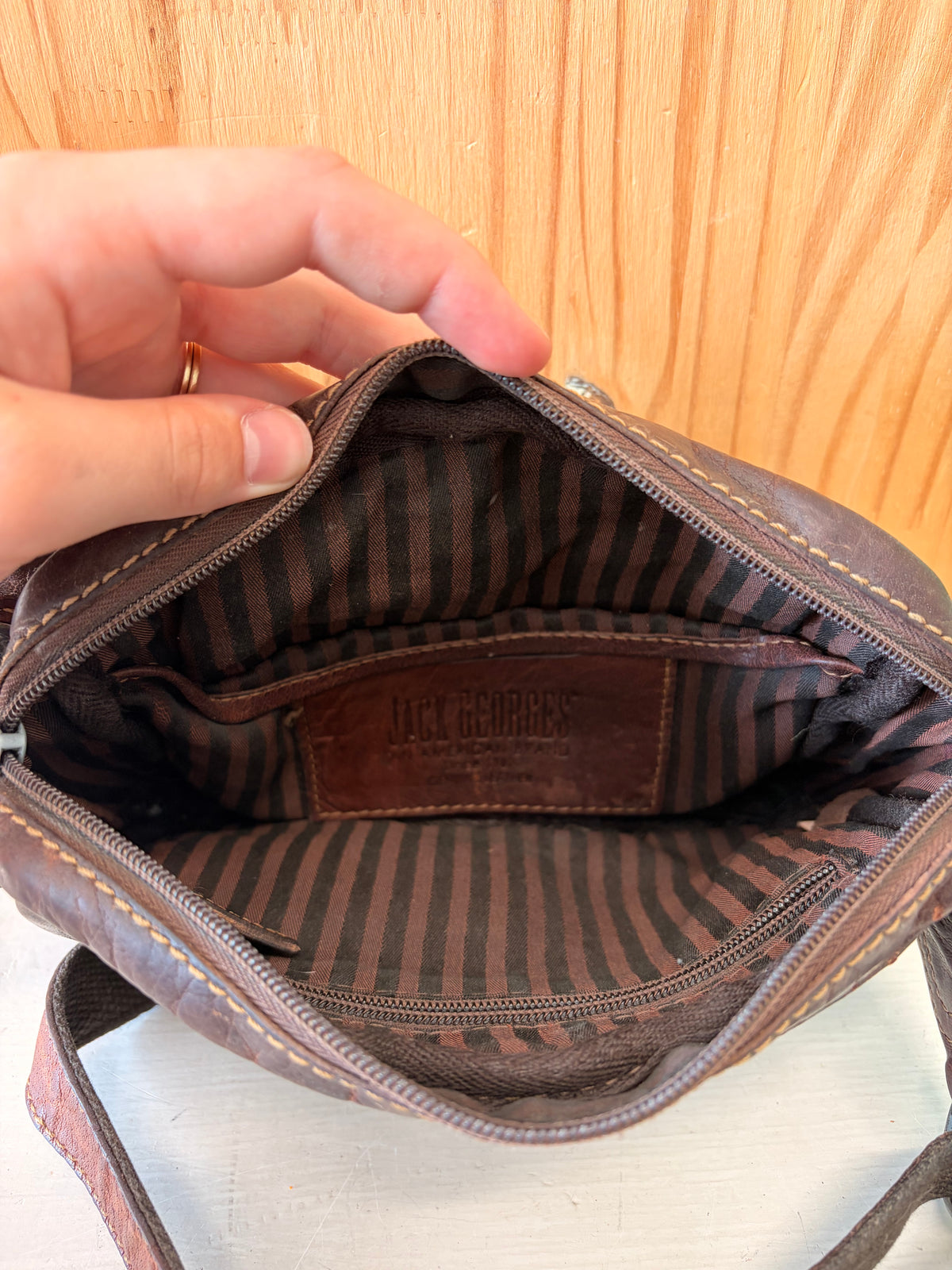 Vtg Jack Georges Brown Leather Voyager Bag