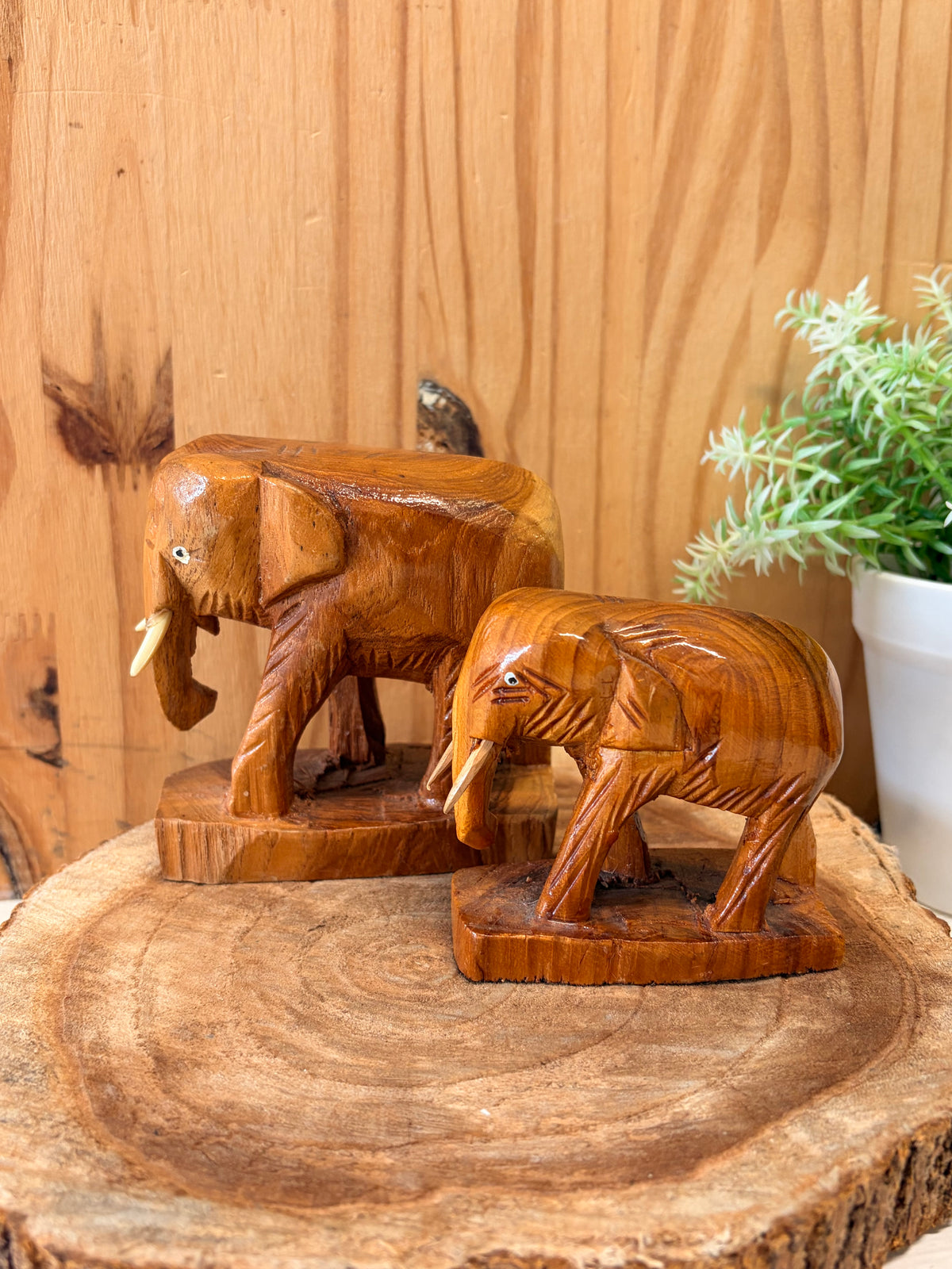 Pair of Carved Wooden Elephants