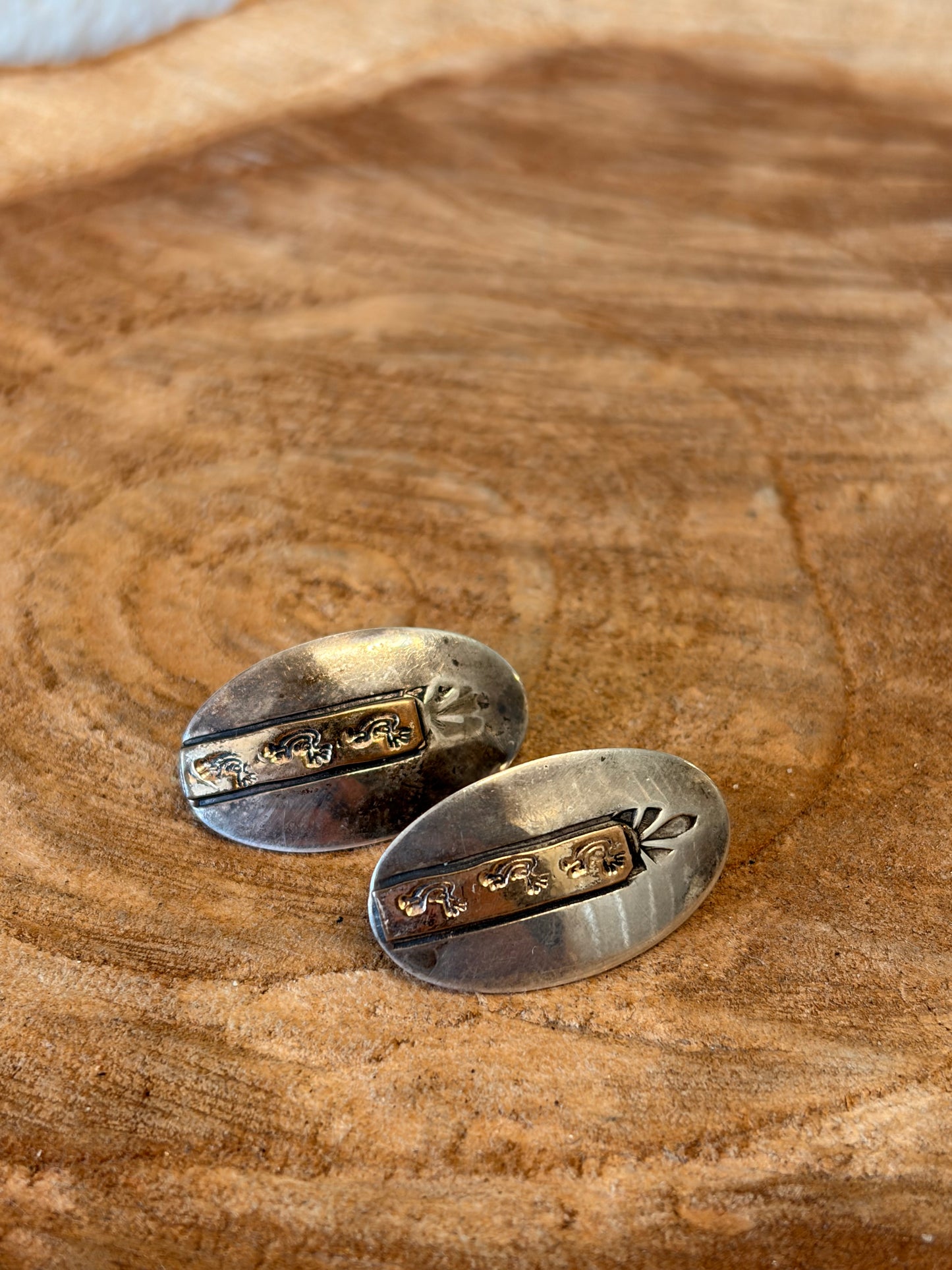 Sterling Two Tone Etched Earrings