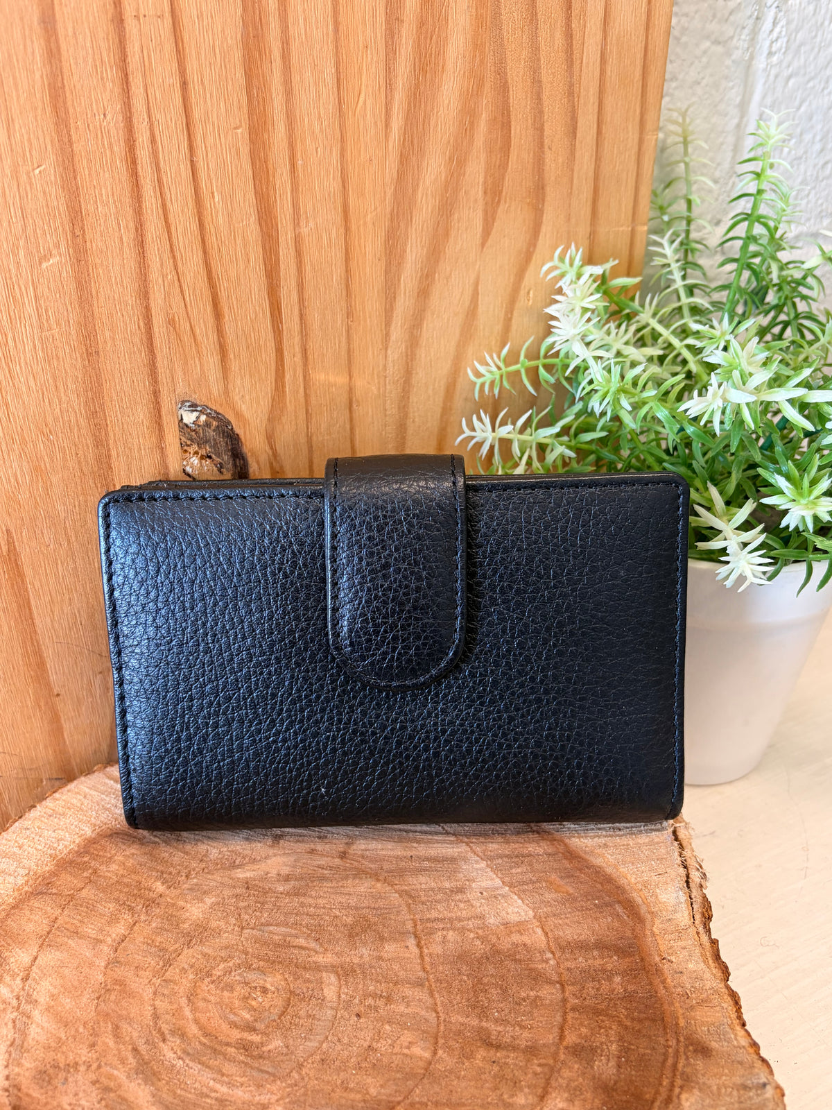 Black & Silver Tone Mundi Leather Wallet