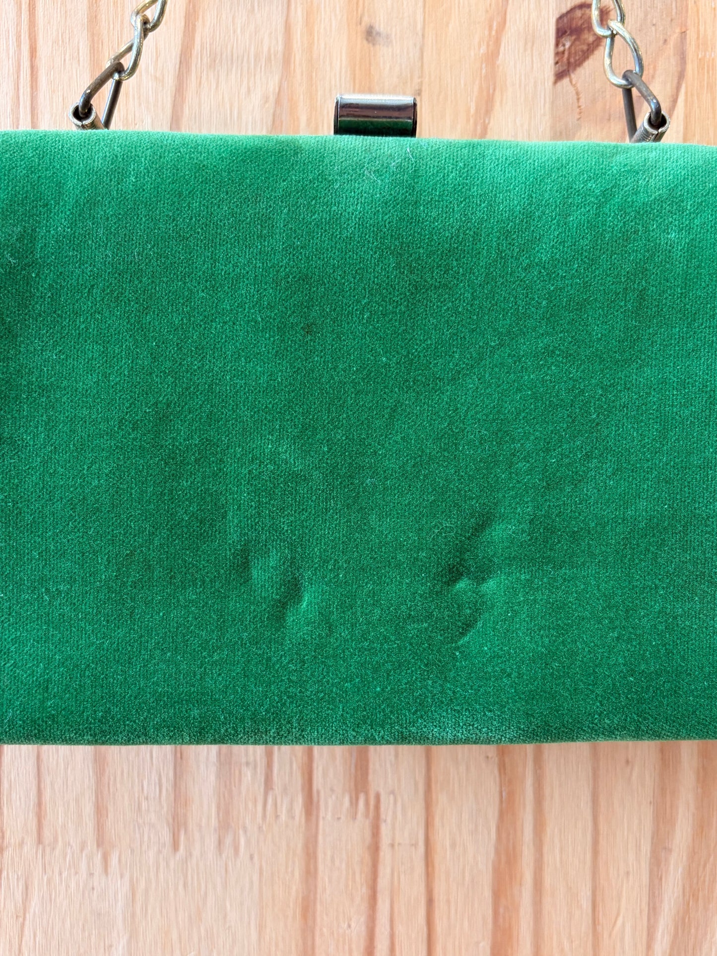 Vtg Emerald Velvet Clutch Purse