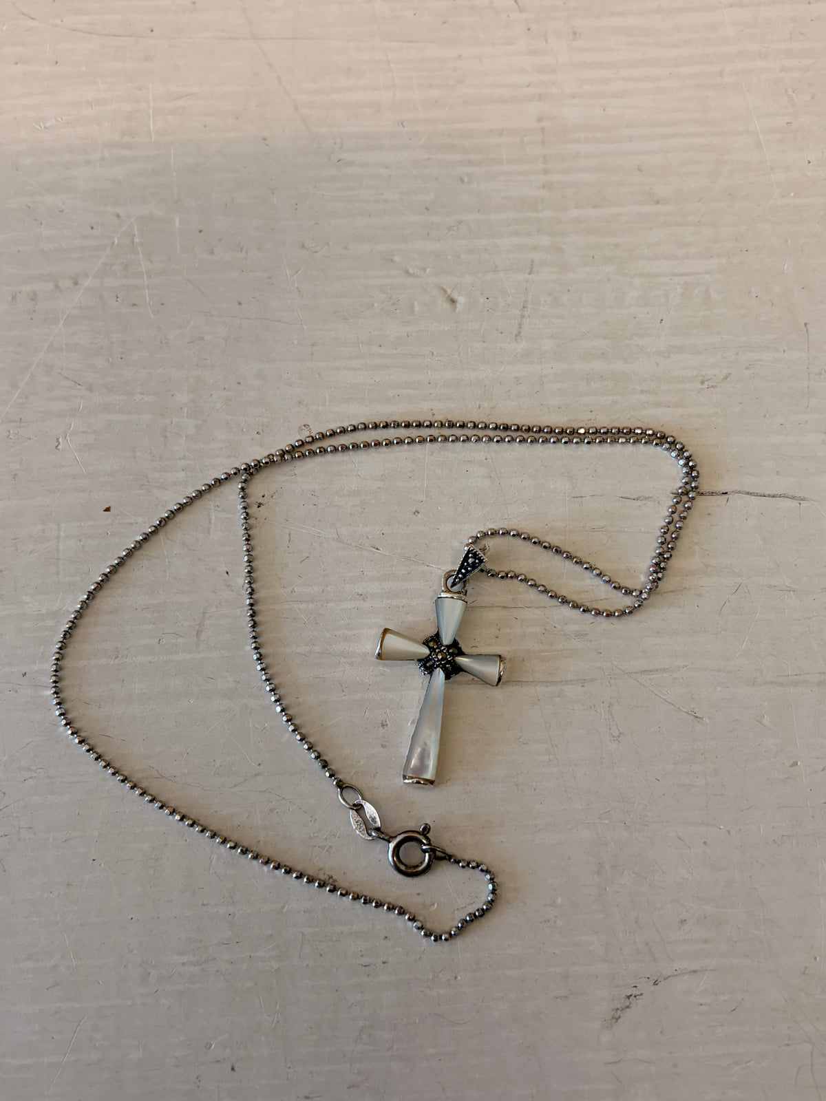 925 Sterling Pearly Cross Necklace