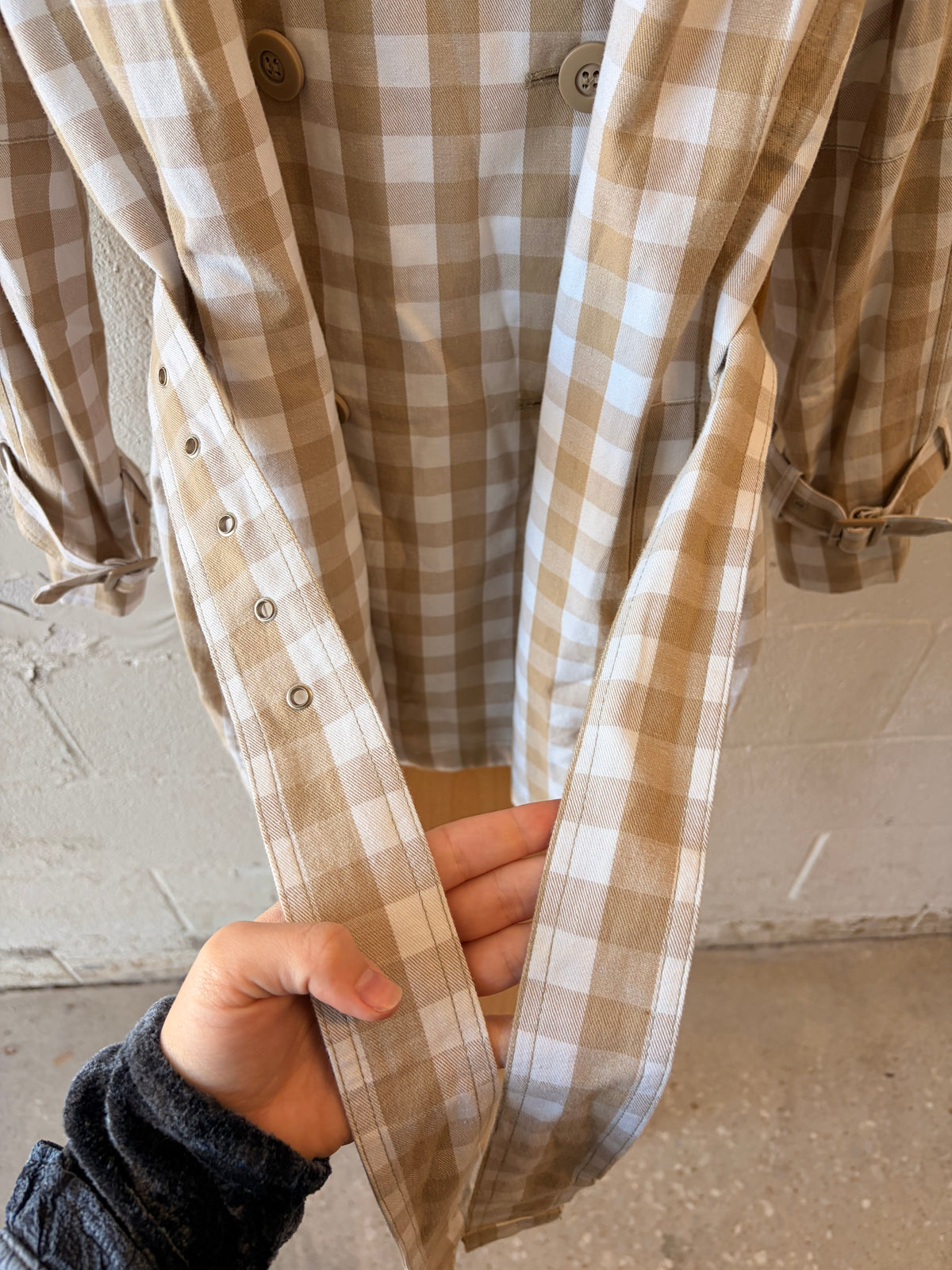 Beige Plaid Trench Coat : XL (As Is)