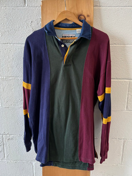 Vtg 90s American Eagle Striped Rugby Shirt : L
