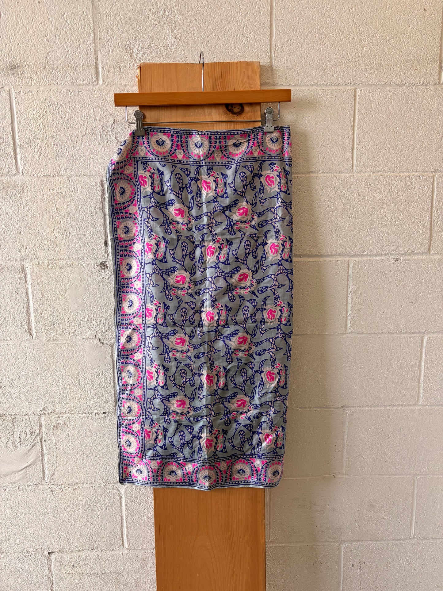 Pink & Blue Patterned Silk Scarf