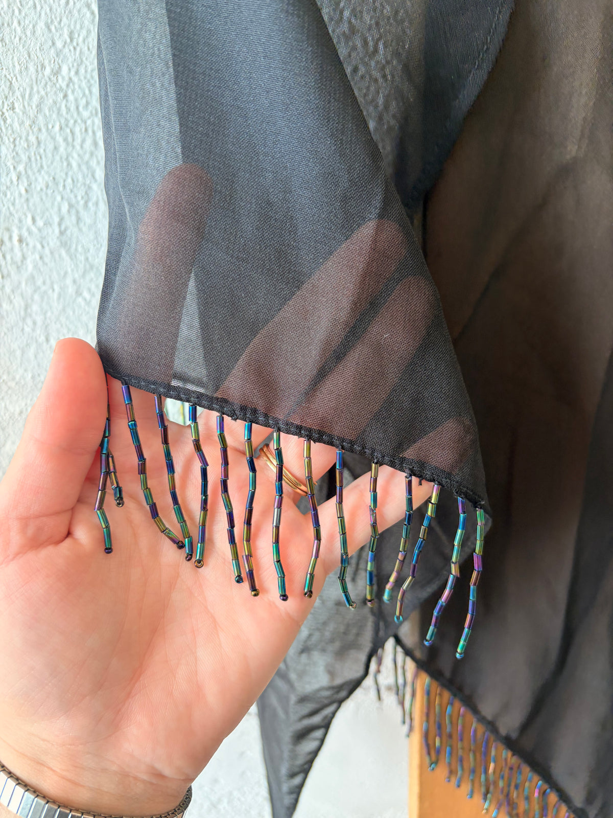 Beaded Black Fringe Shawl