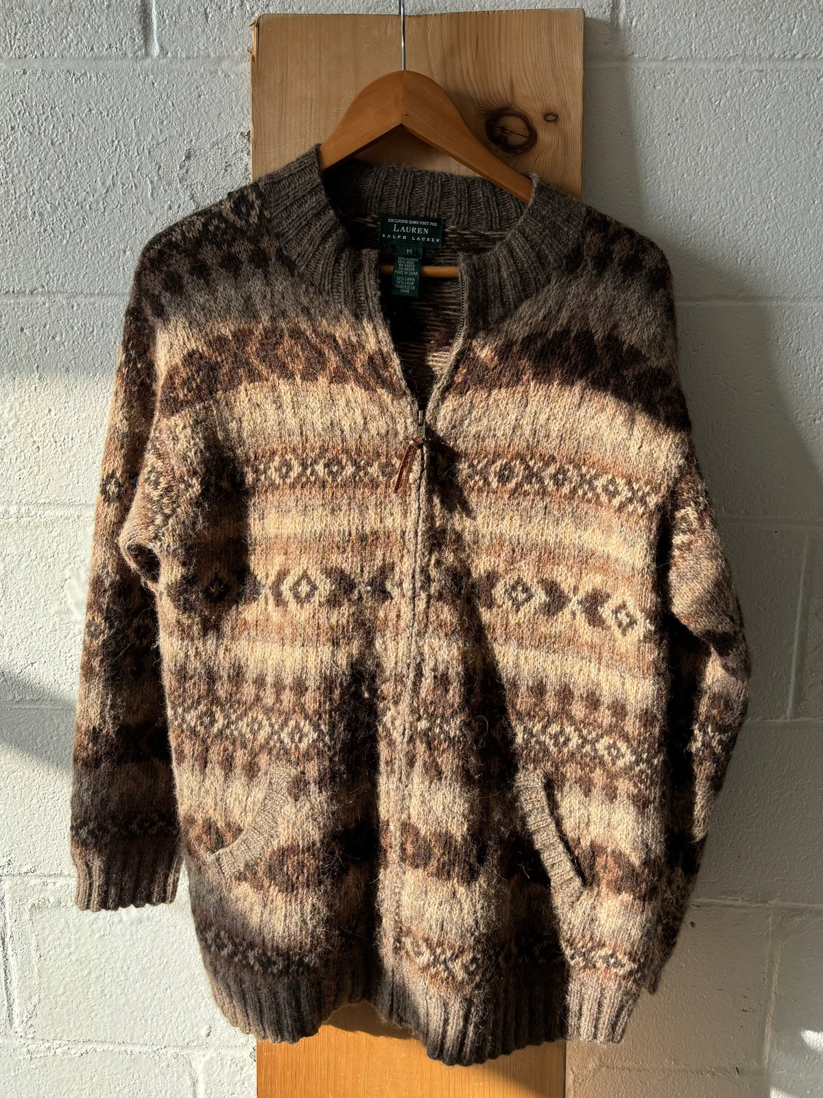 Vtg Ralph Lauren Knit Llama Wool Zip Up Sweater : M