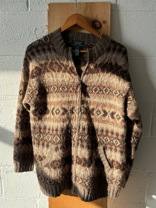 Vtg Ralph Lauren Knit Llama Wool Zip Up Sweater : M