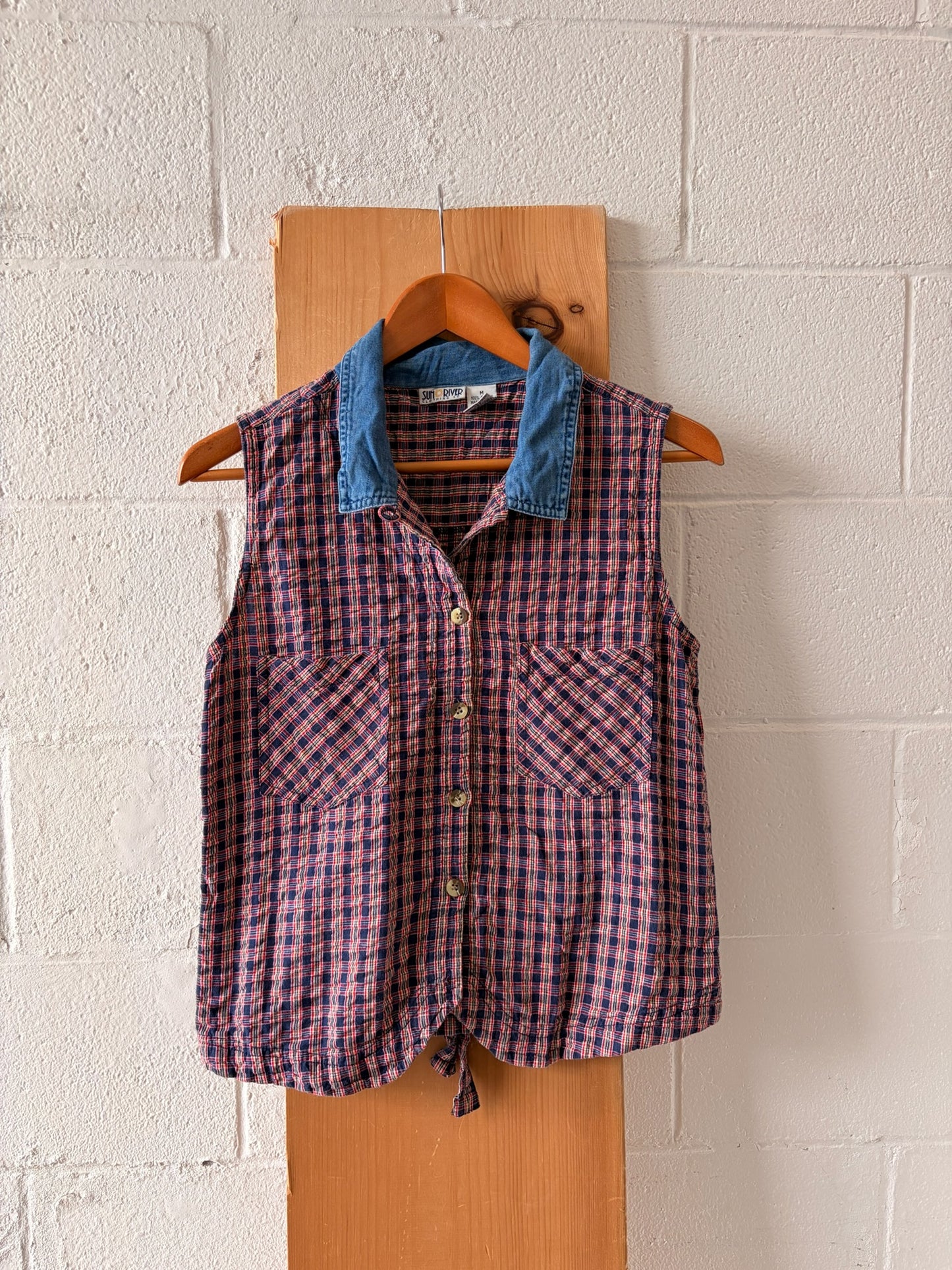 Vtg Plaid Sleeveless Shirt : M