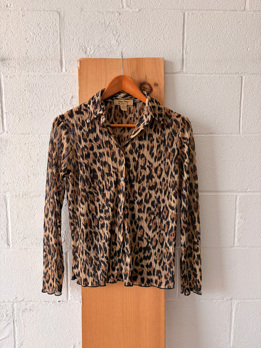 Semi-Sheer Leopard Print Blouse : M
