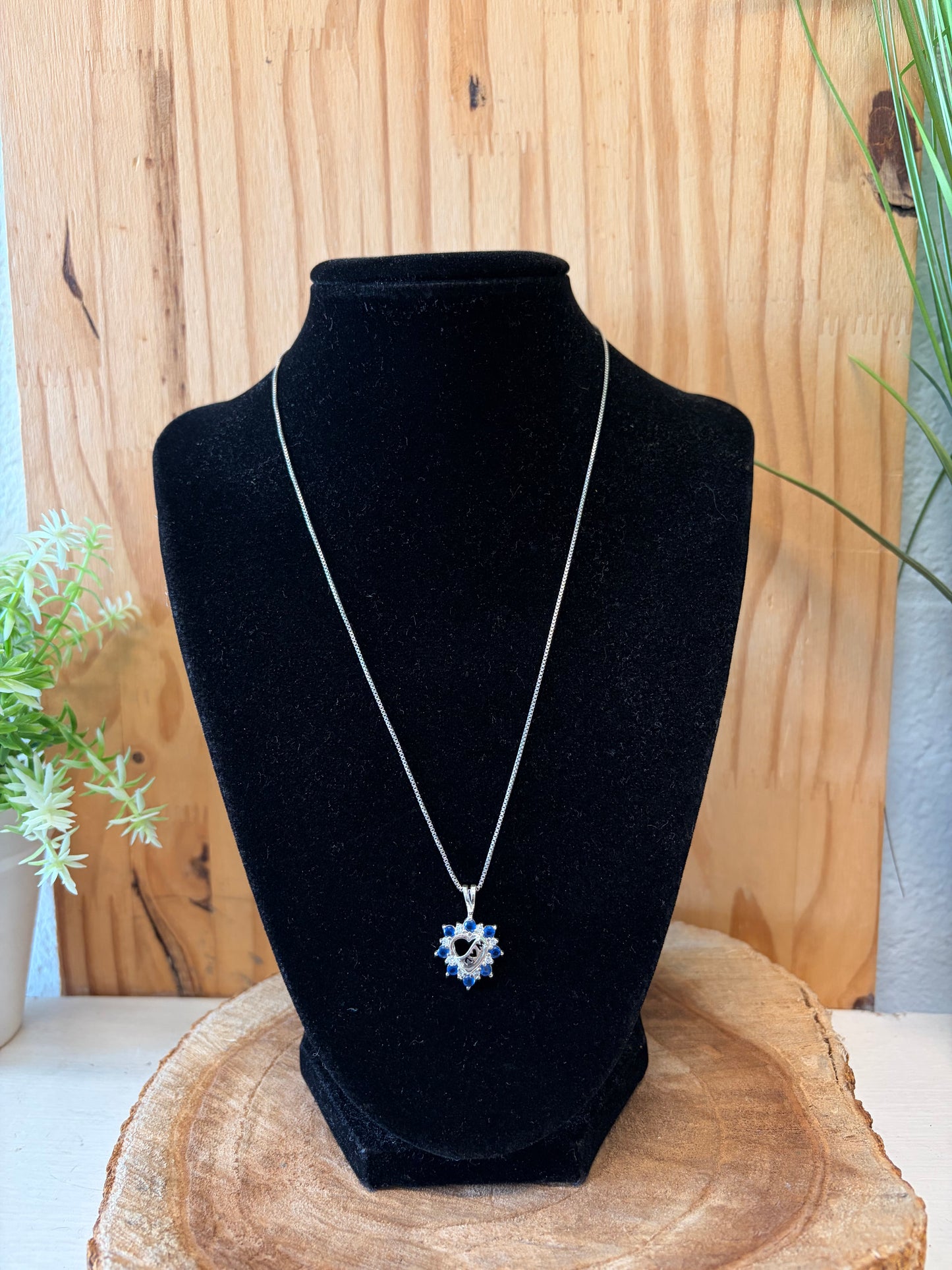 925 Blue Beaded “Mom” Heart Necklace