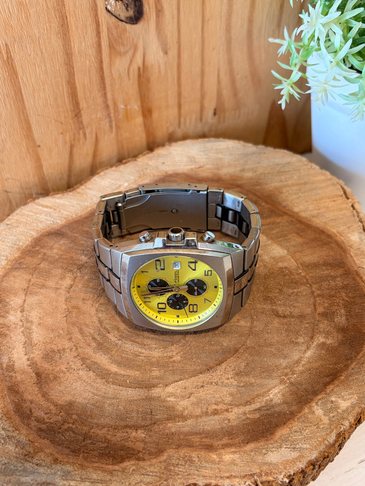 Vtg Fossil Yellow Face Watch (Untested)