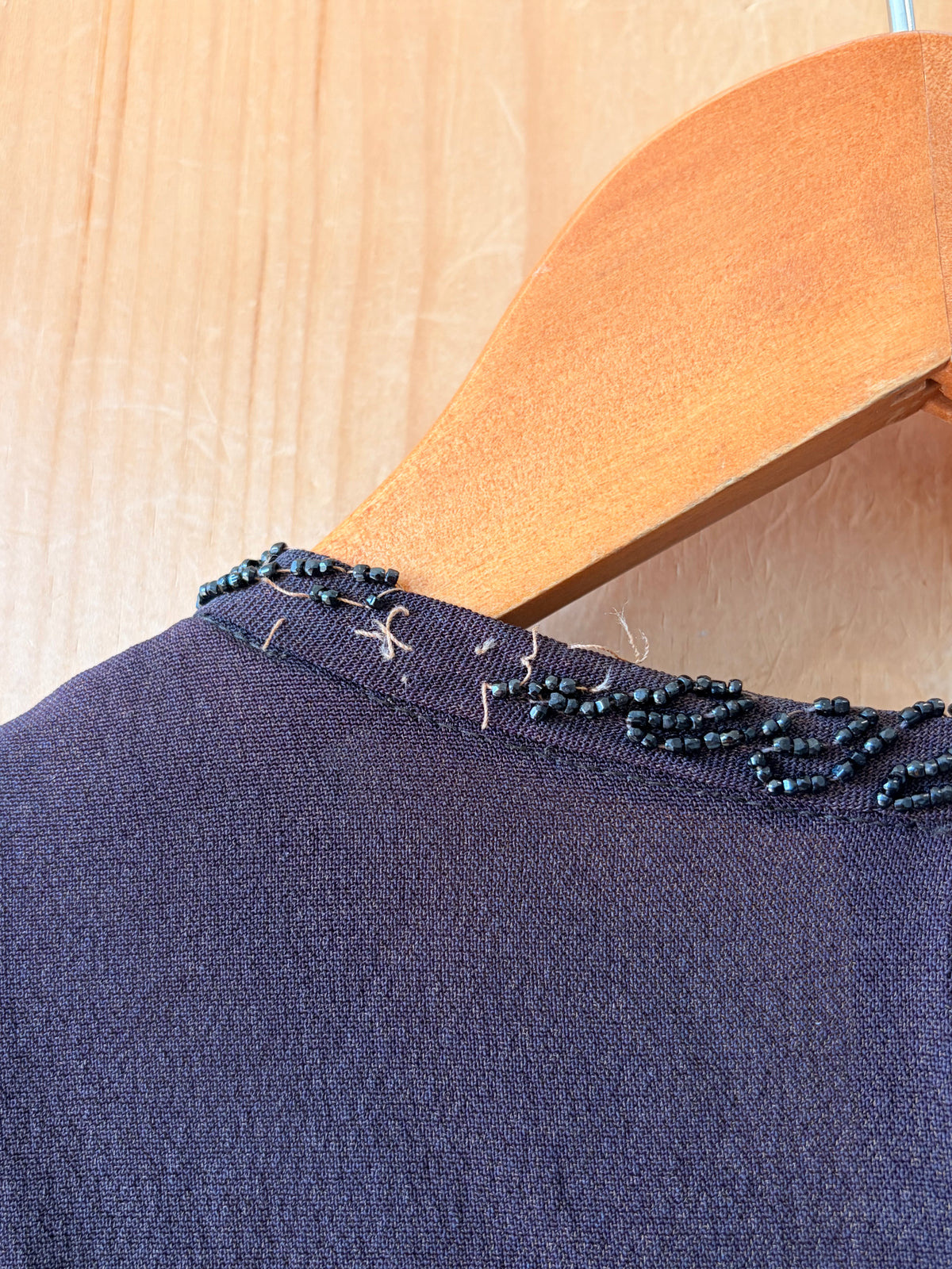 Vtg Beaded Brown & Black Lace Dress : S/M (As Is)
