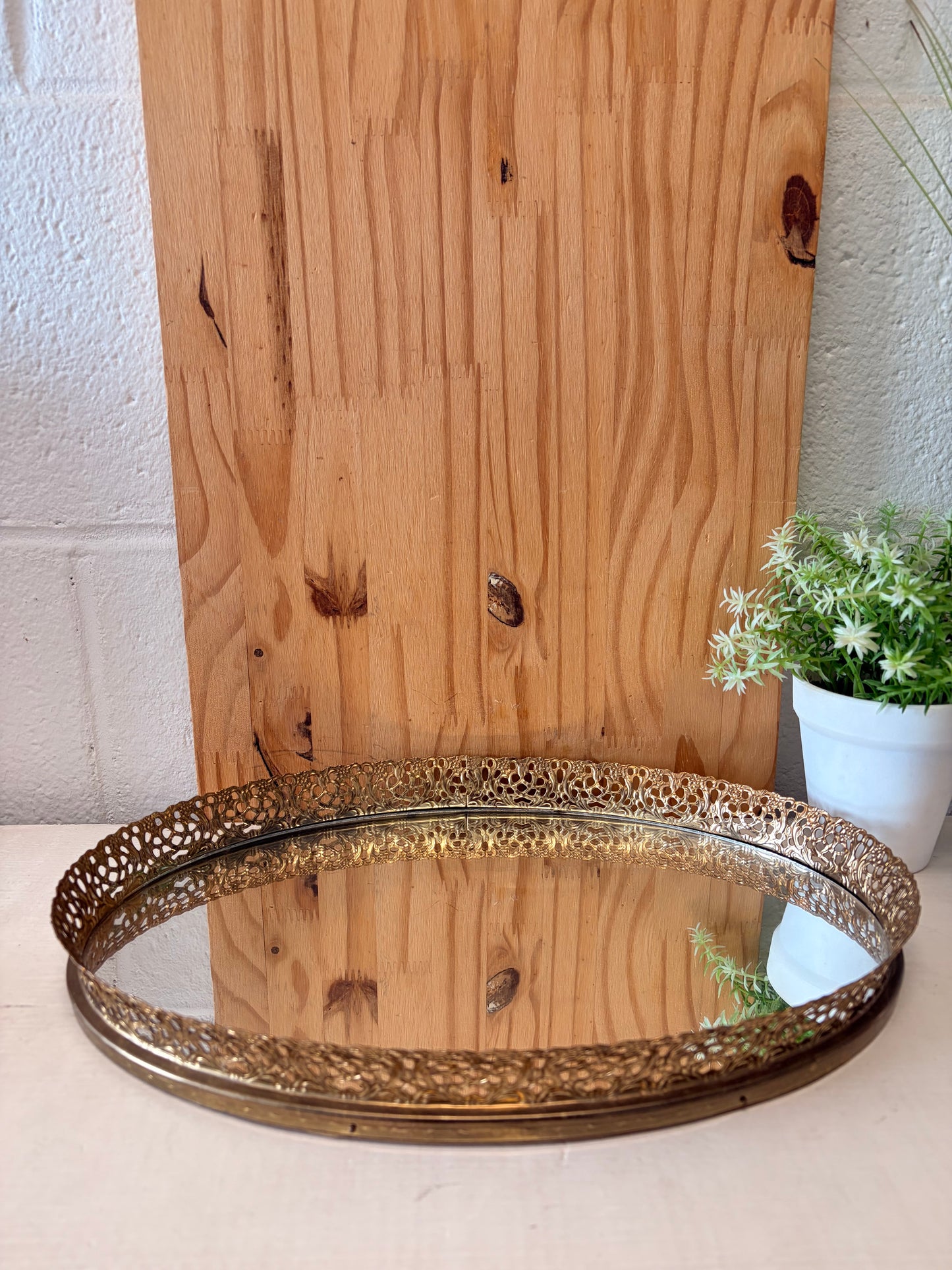 Ornate Gold Tone Mirror Tray (Local Pick Up Only)