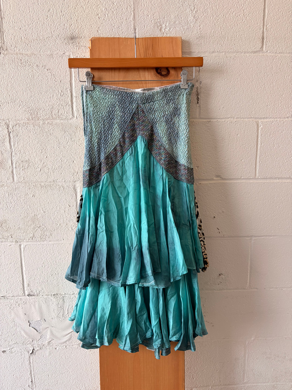 Vtg Funky Ruffled Strapless Mini Dress / Skirt : S