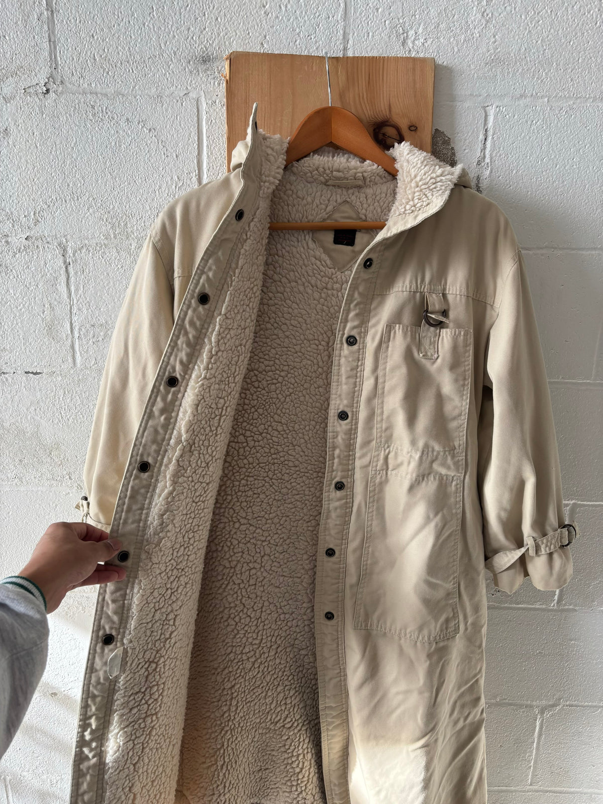 Vtg 80’s Sherpa Lined Hooded Trench Coat : ~M/L