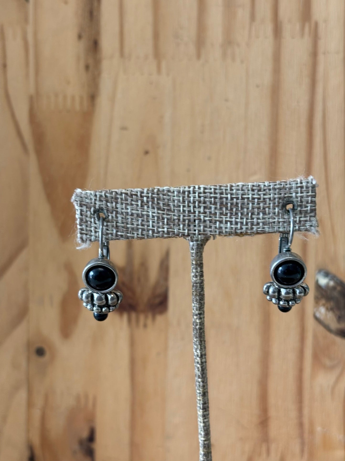 Silver Tone Black Stone Earrings