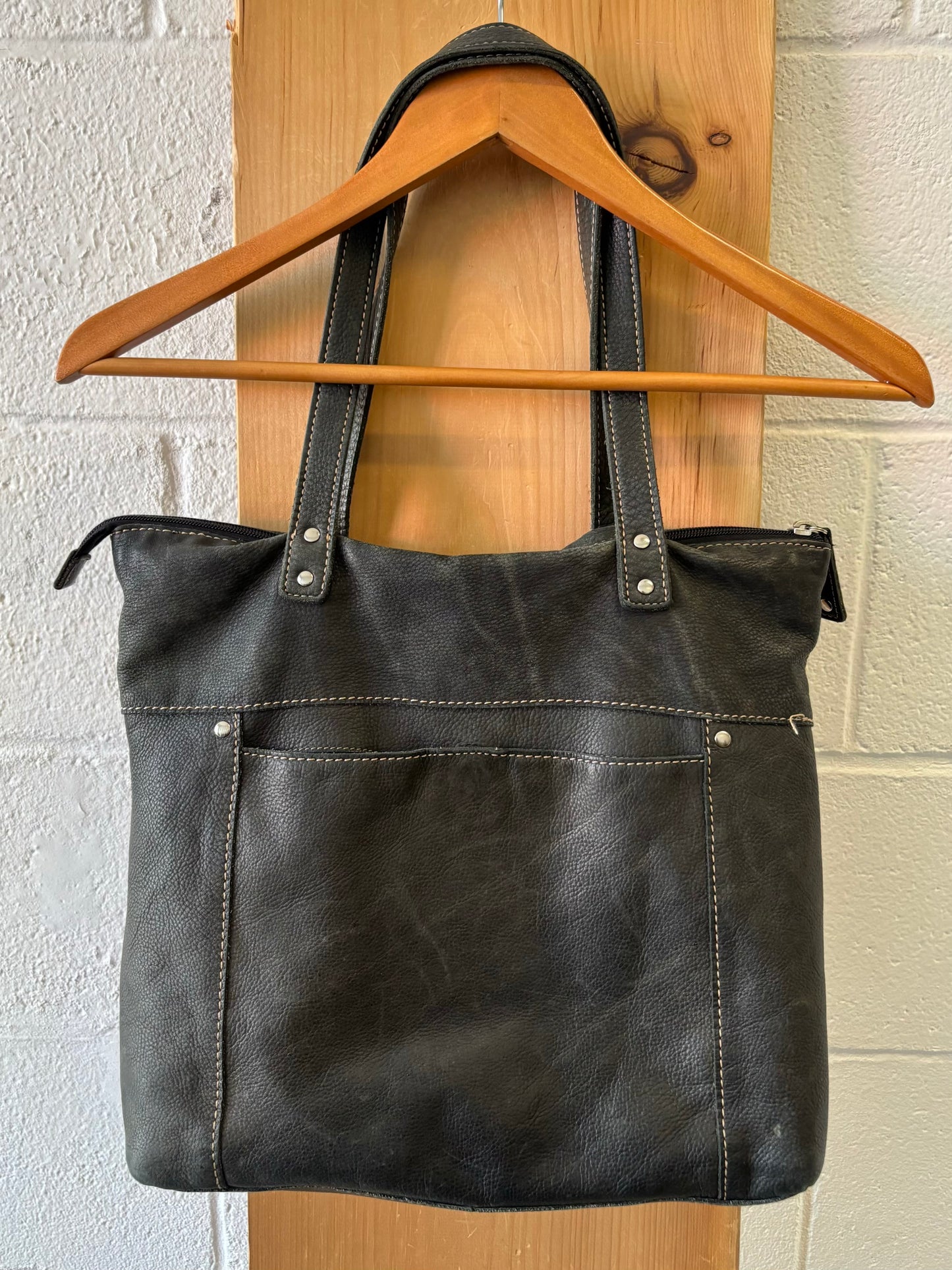 Black Pebbled Leather Fossil Bag