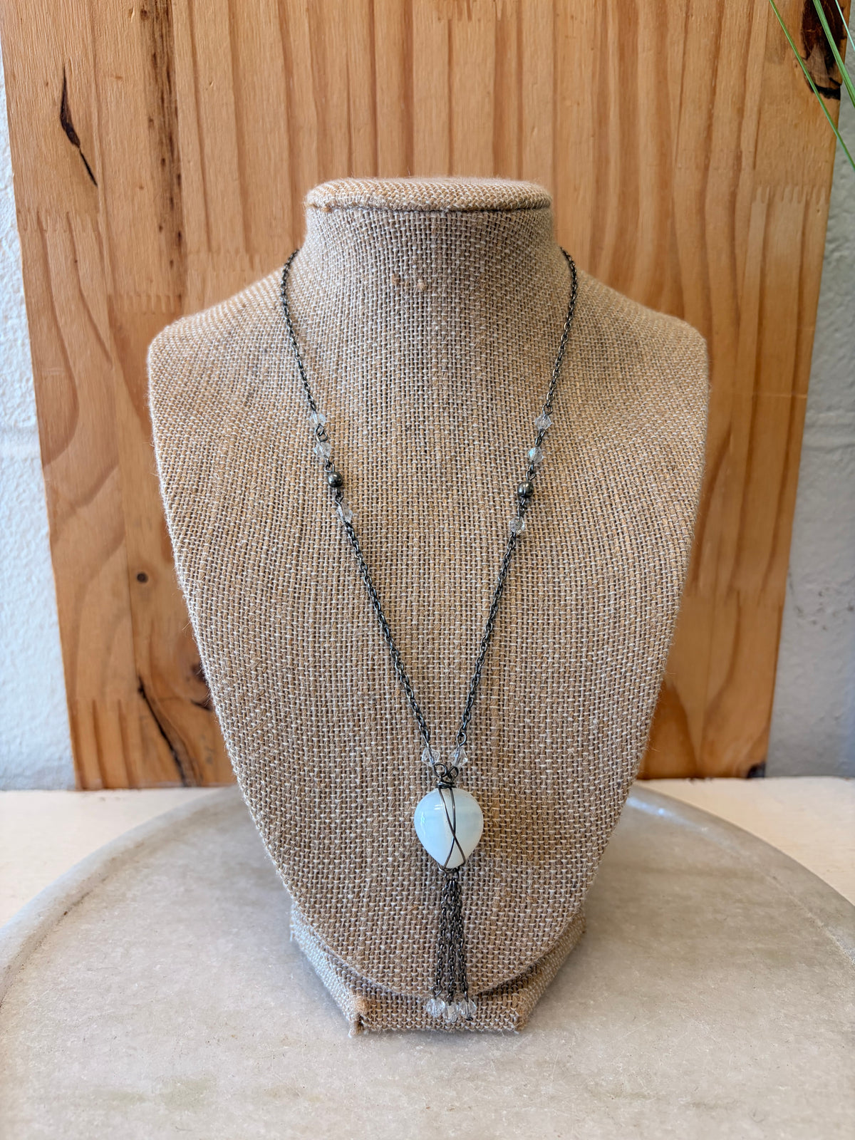 Wire Wrapped Stone Tassel Necklace