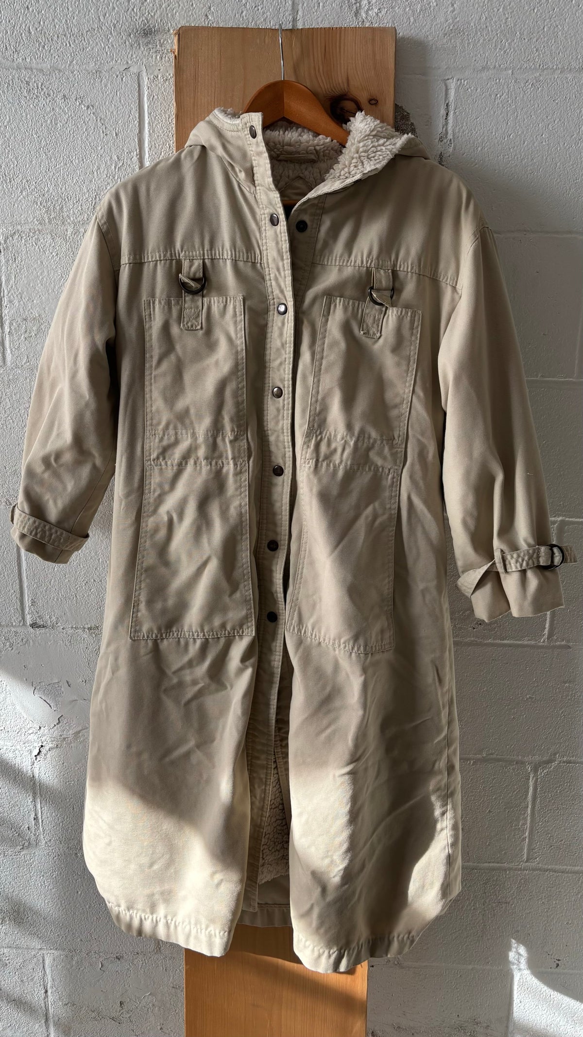 Vtg 80’s Sherpa Lined Hooded Trench Coat : ~M/L