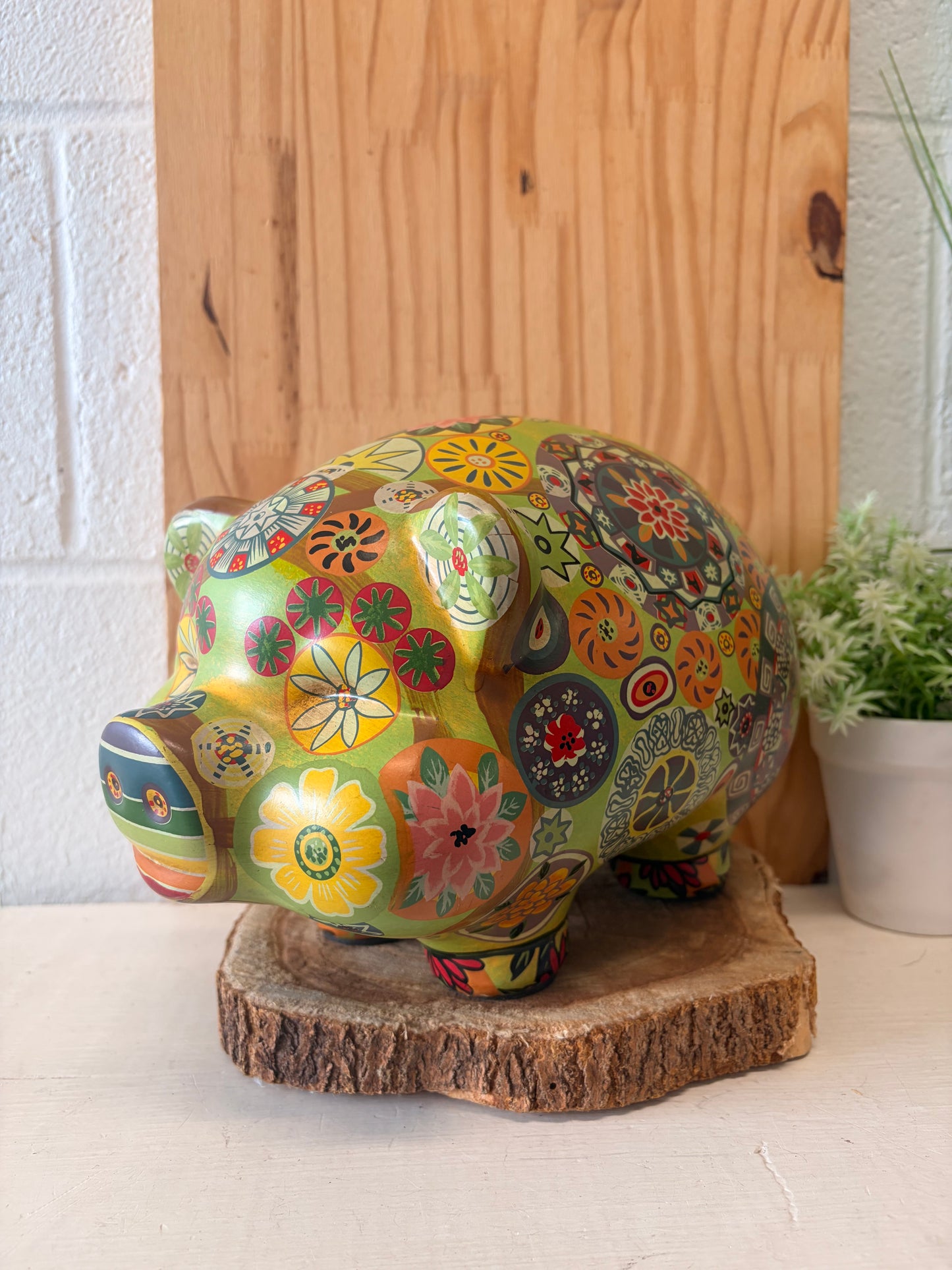 Vtg Boho Patterned Piggy Bank (Local Pick Up Only)
