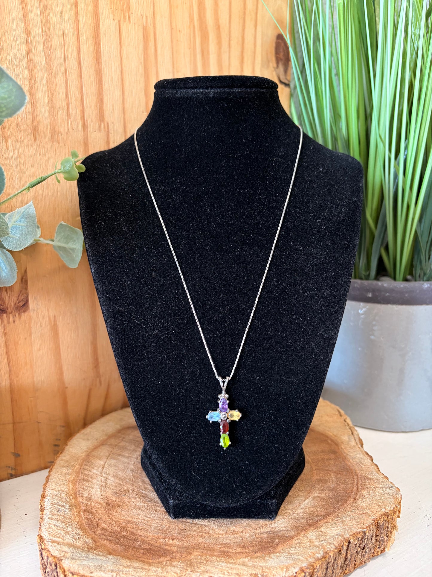 Colorful 925 Silver Cross Necklace