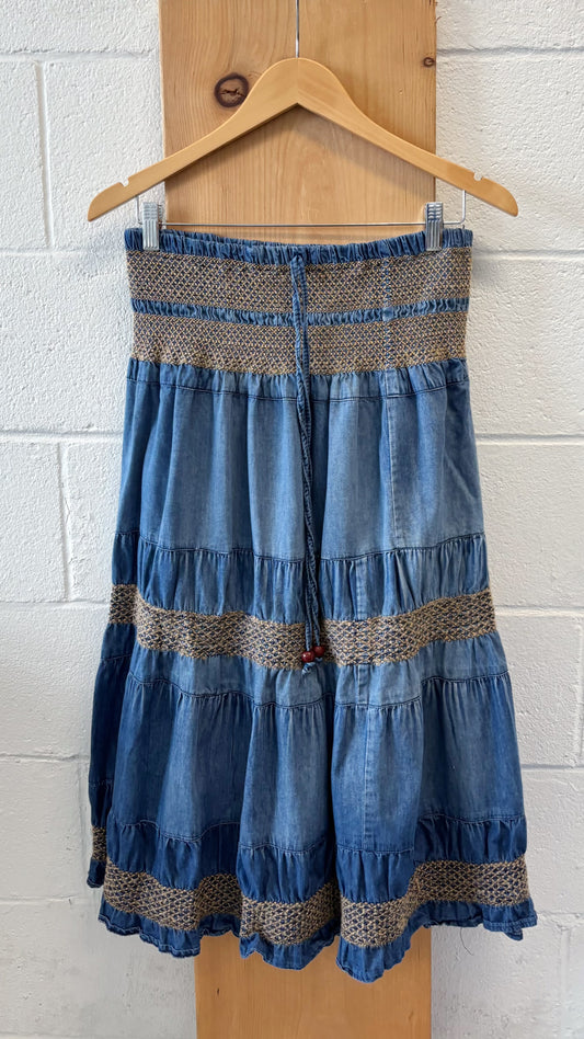 Vtg Denim Boho Skirt : M