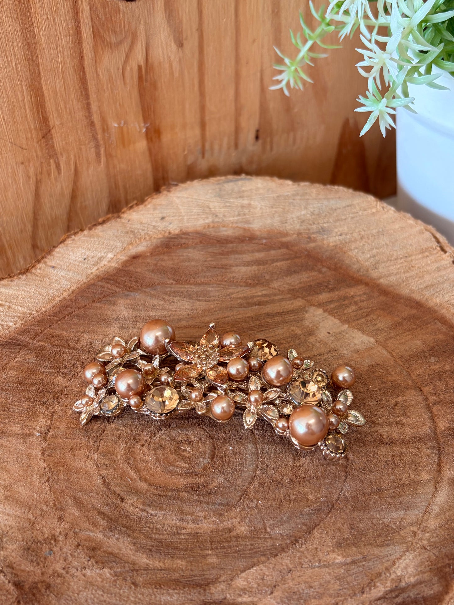 Golden Floral Pearl Hair Clip
