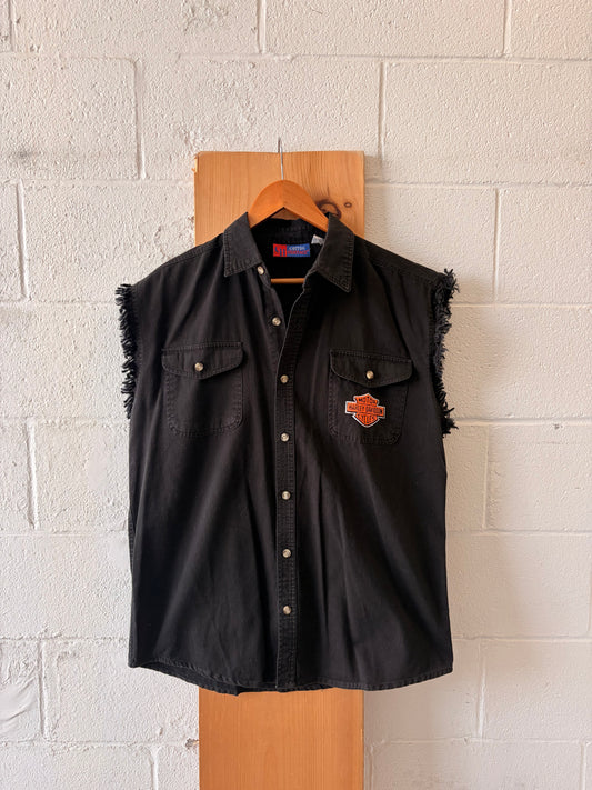Black Harley Cut Off Vest : M