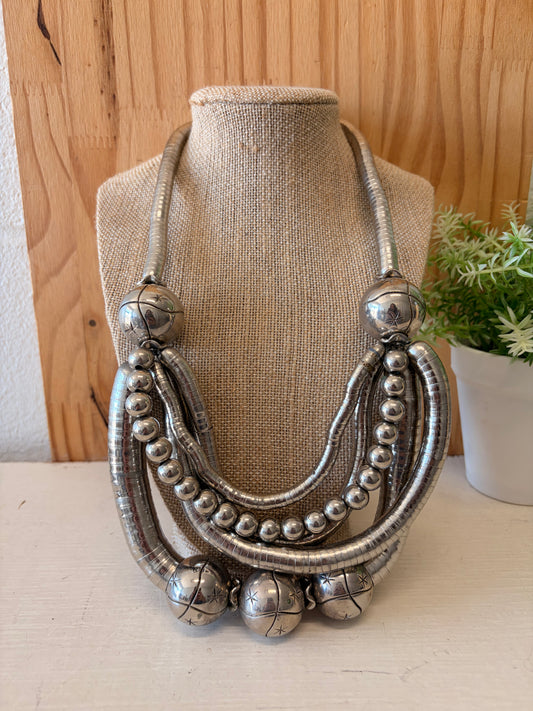 Chunky Silver Tone Statement Necklace