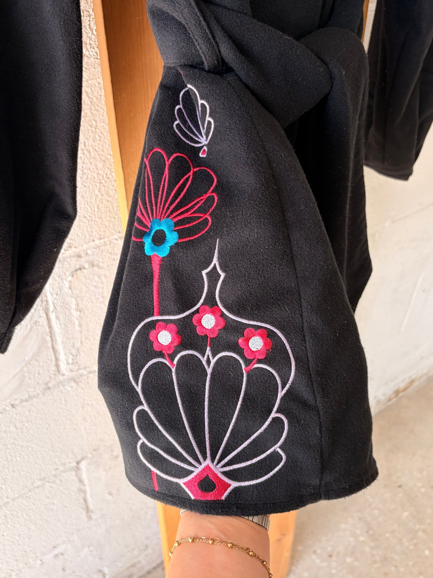 Embroidered Soft Black Belted Jacket : 3