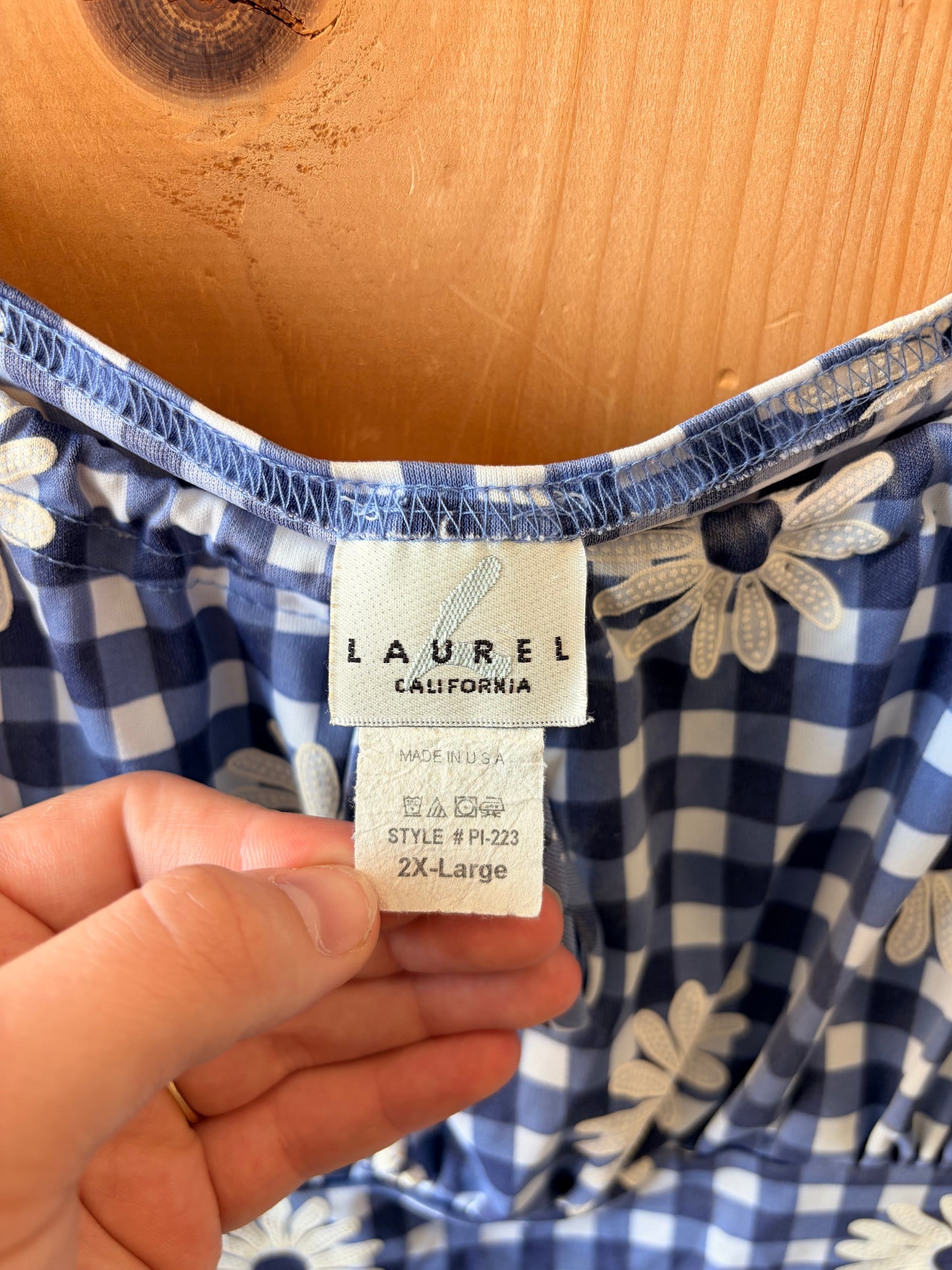 Blue Gingham Flower Tank : 2XL