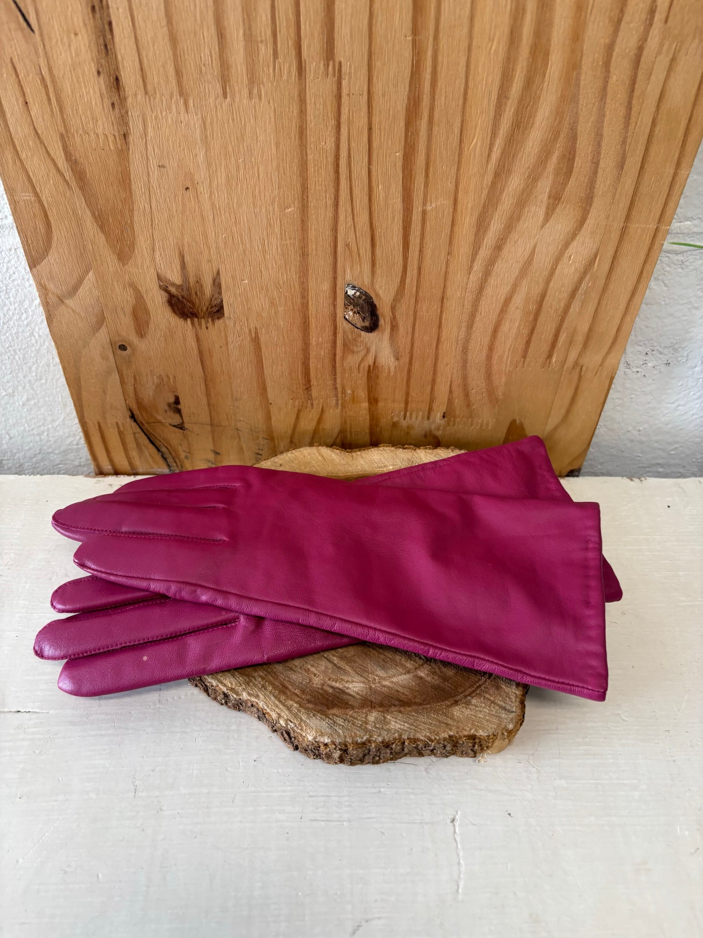 Pink Leather Gloves : M