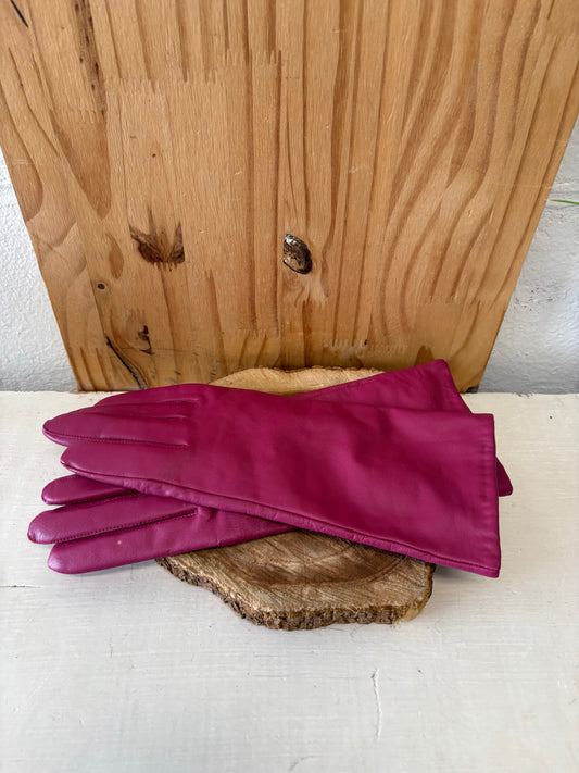 Pink Leather Gloves : M