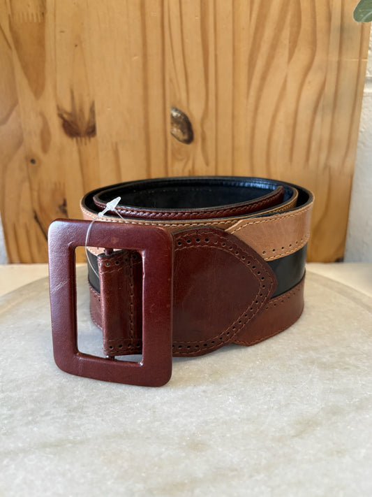 Wide Striped Leather Belt : M/L
