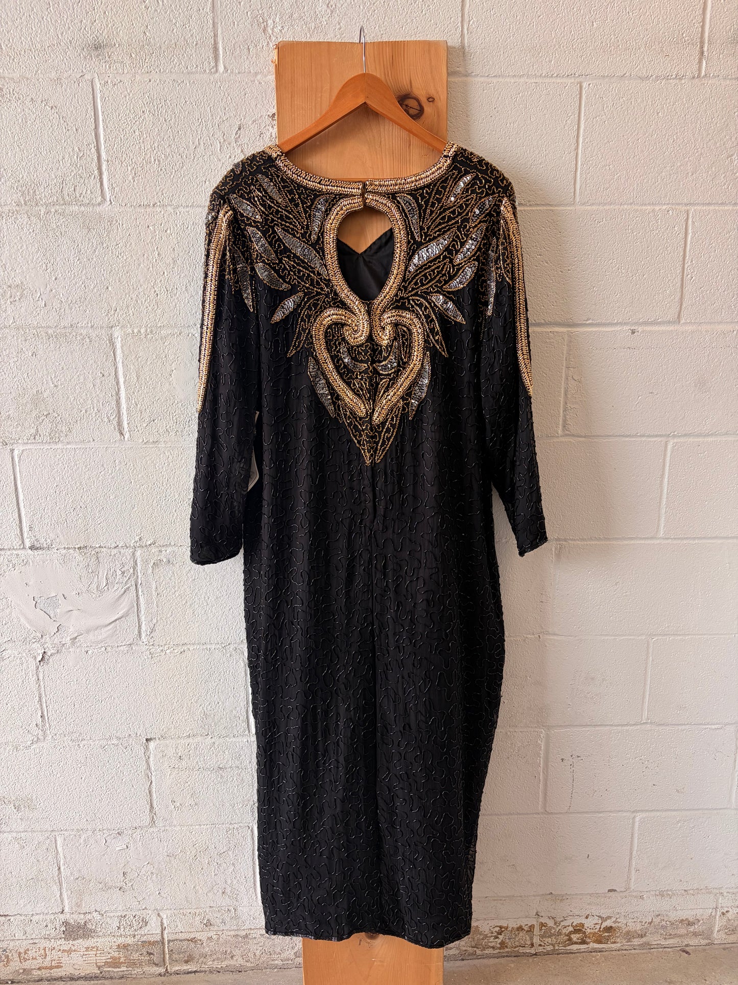 Vtg Jewel Queen Silk Beaded Gown : B6