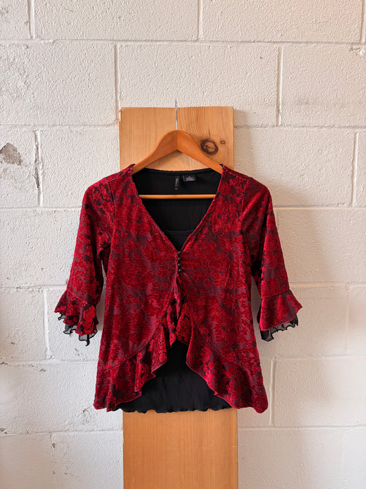 Floral Red Velvet Blouse : PS