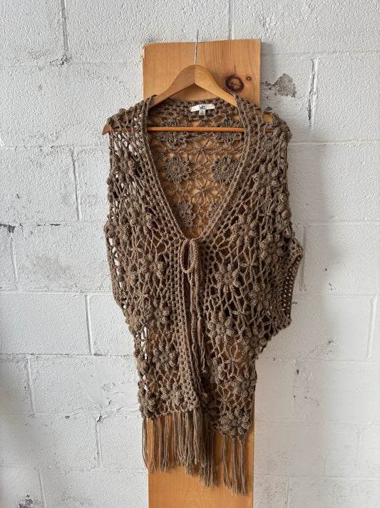 Brown Boho Fringe Cardigan : L