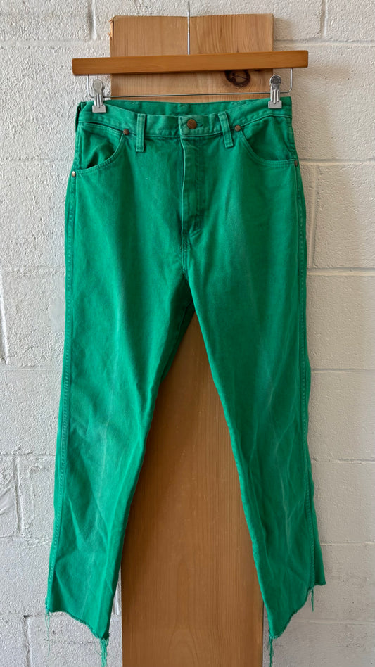 Vtg 80s Bright Green Wrangler Cowboy Cut Jeans : 30” W