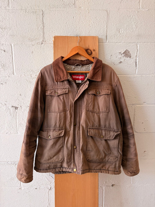 Vtg Distressed Wrangler Sherpa Lined Canvas Work Jacket : XL