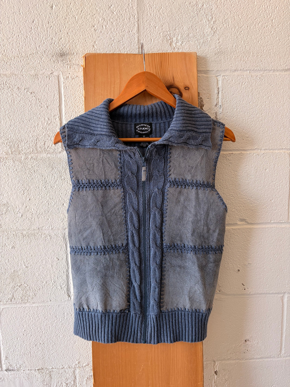 Blue Patchwork Suede Vest : M