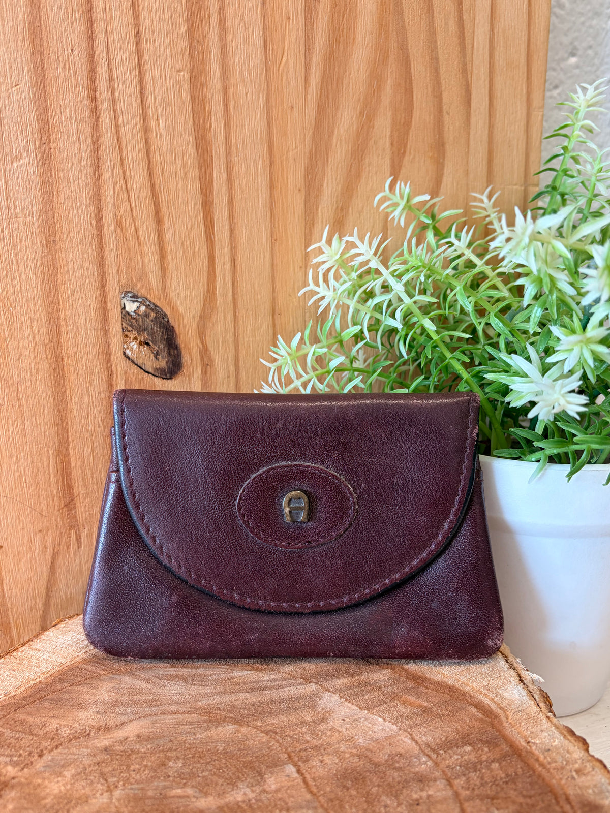 Vtg Burgundy Mirrored Coin Pouch